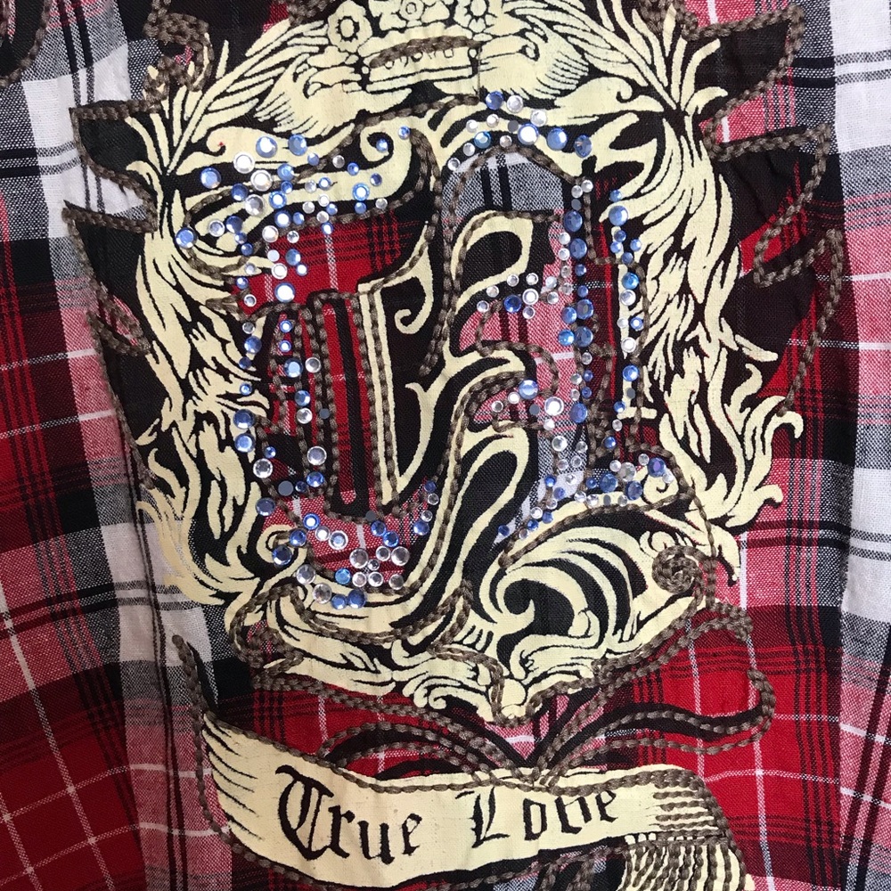 54” Vintage Havana Red Plaid Button Down Shirt - Picture 6 of 7